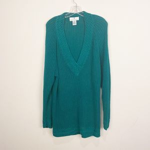 Ricki Vintage V Neck Green Knit Sweater